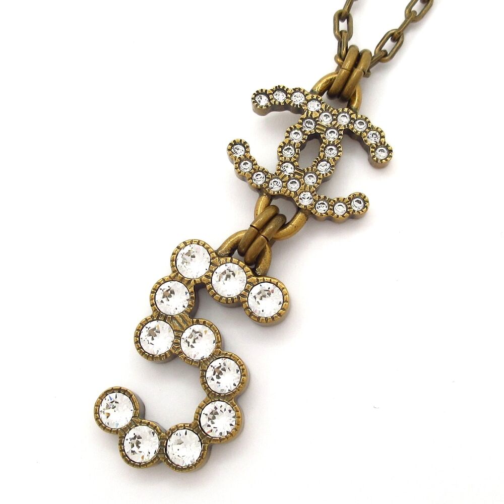 Chanel No. 5 Necklace Gold Clear Hardware Rhinestones